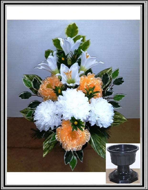 Kvety-VEĽKÉ- vo vysokej miske 70 cm č 44- sv.oranž s bielymi chryzantémami