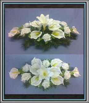 Ikebana č1/16, 80 cm, 
 - 8 bielych kal +6 bielych ruži