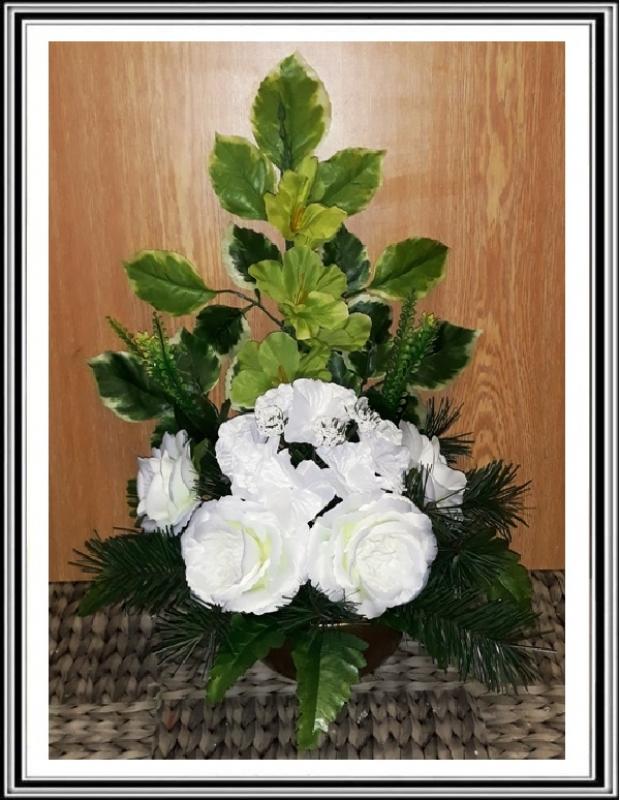 Umelé kvety v miske v-55 cm č 23 Biela hortenzia