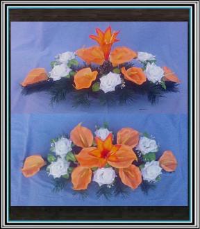 Ikebana č1/14, 80 cm, - 8 oranž kal + 6 bielých ruži