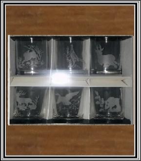 Gravírované skl.whisky poháre - poľovníčke