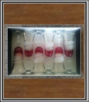 Sklenené poháre na víno - Piesok+špirála+červené  sadá 6 ks šampusy KRISTY