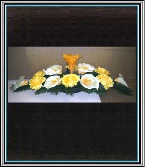 Ikebana č 1 , 80 cm , - 8 žltých kal +6 žltých ruži