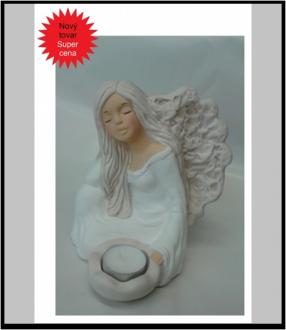 Anjel svietník KORONKA - biely,v - 17cm, š - 15 cm