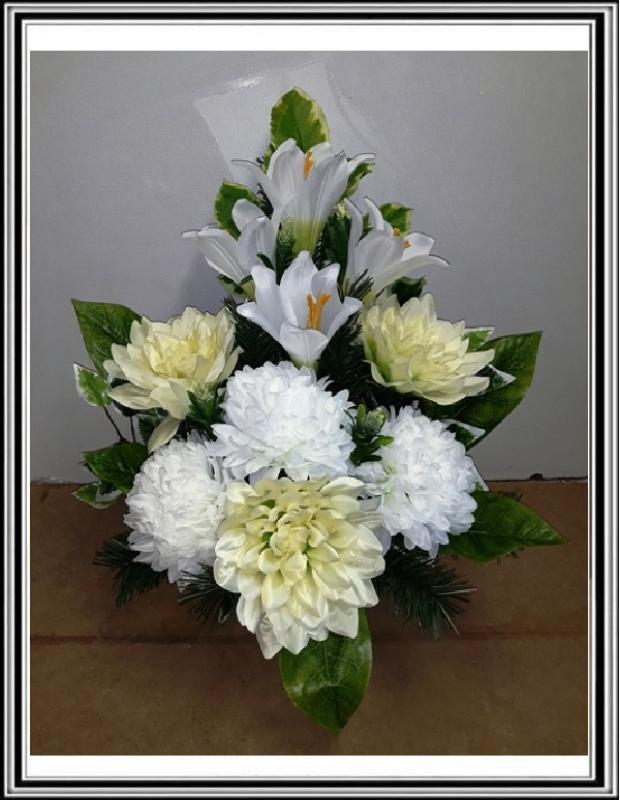 Kvety-VEĽKÉ- v miske 63 cm č 38 Bielo - bielozelená