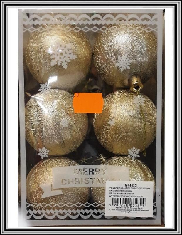 CHRISTMAS-Zlaté dekorované gule 7,5 cm č M 011 - 12 ks