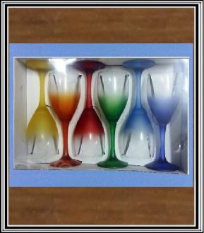 Sklenené poháre na víno, 19 cm, 250 - 300 ml, veľké - farebné- sadá 6 ks