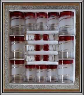 Sklenené poháre - 18 ks sadá pohárov Piesok+špirála+červené
