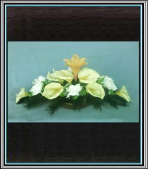 Ikebana č 1/5 , 80 cm , - 8 žltých kal +6 bielých ruži